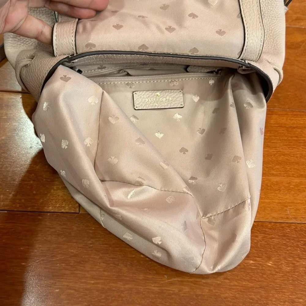 Kate Spade Leila Medium 2 Tones Pebbled Leather Backpack Drawstring Flap Closure
